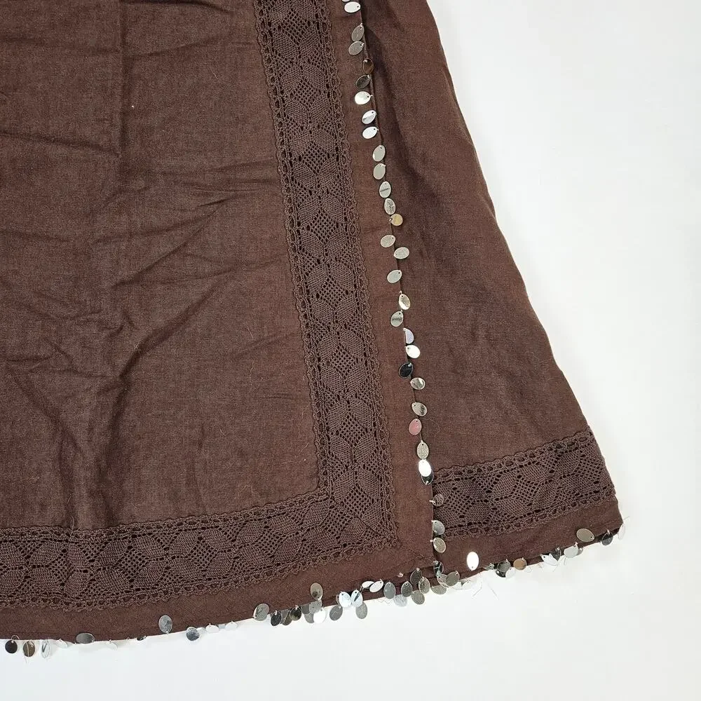 Y2k Linen Blend Skirt Fairycore Sequin Festival Core Boho - Size 10 - Picture 4 of 7